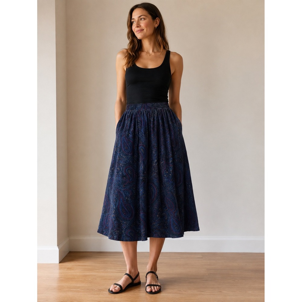 Vintage 80s Preswick & Moore Velvet‎ Paisley Skirt - Size 12 - Purple Midi